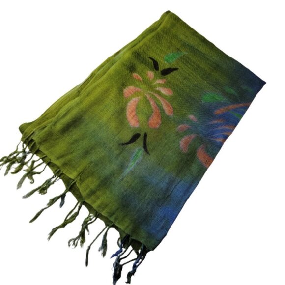 Blue and Green Rectangular Soft Light Scarf - Picture 9 of 10